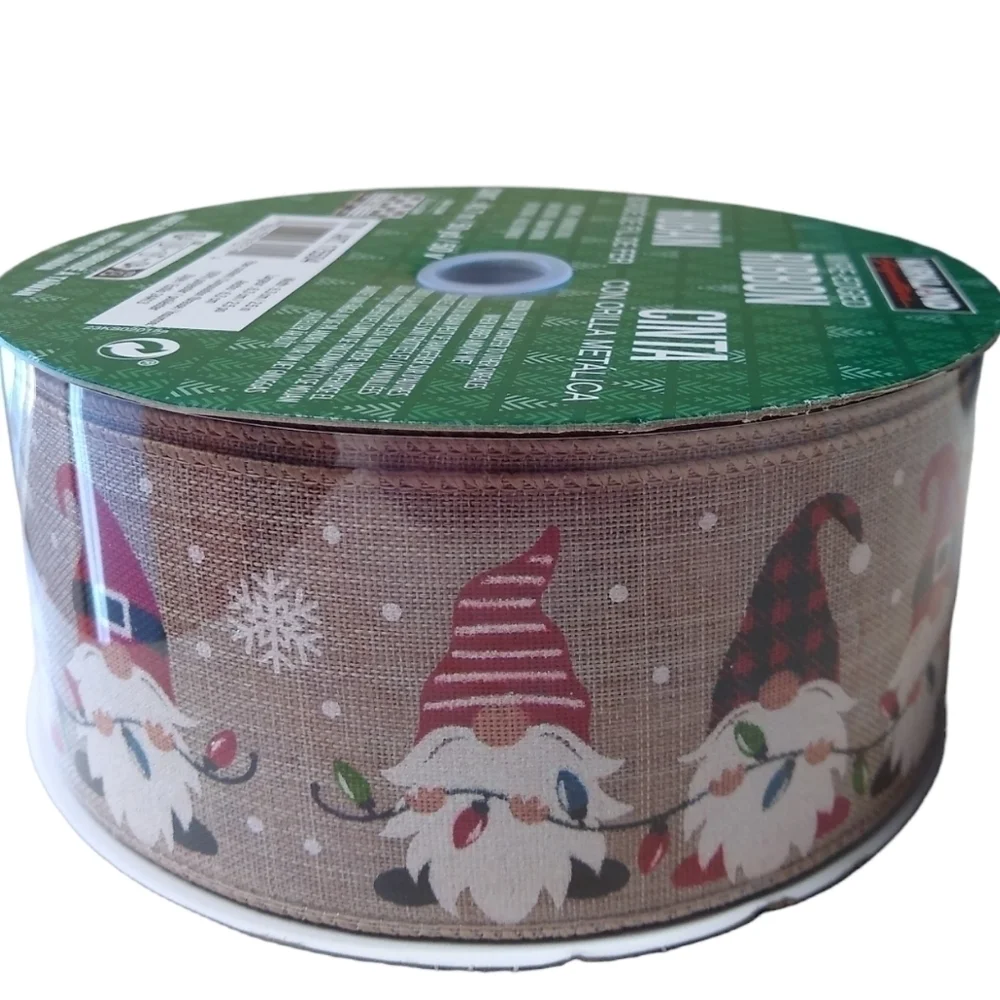 Wire-Edged Seamless Ribbon Gnomes Beige HUGE 50 Yards 2.5